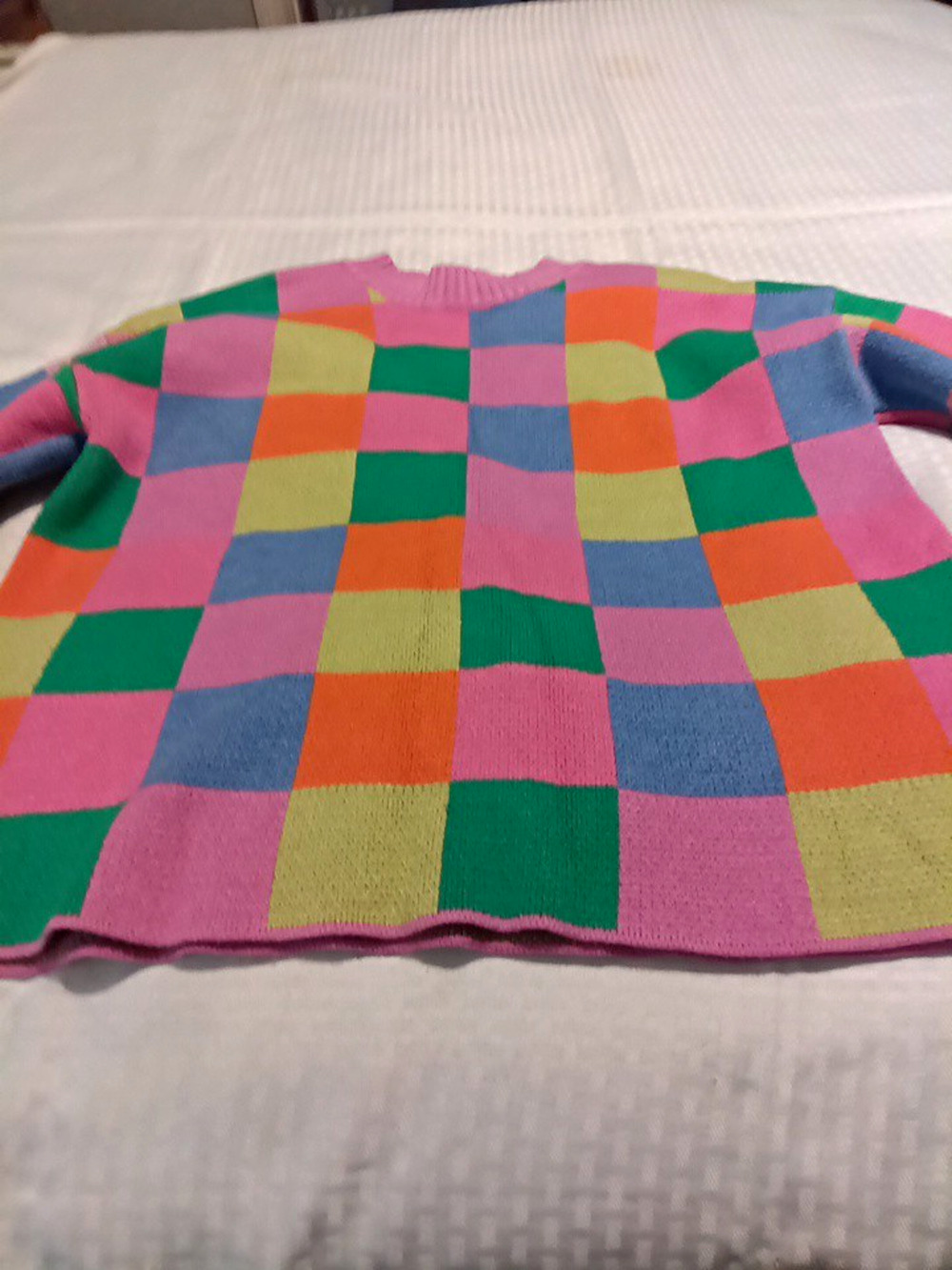 Davi & Dani Women’s Multicolor Check Knit Crewneck Pullover Sweater Large